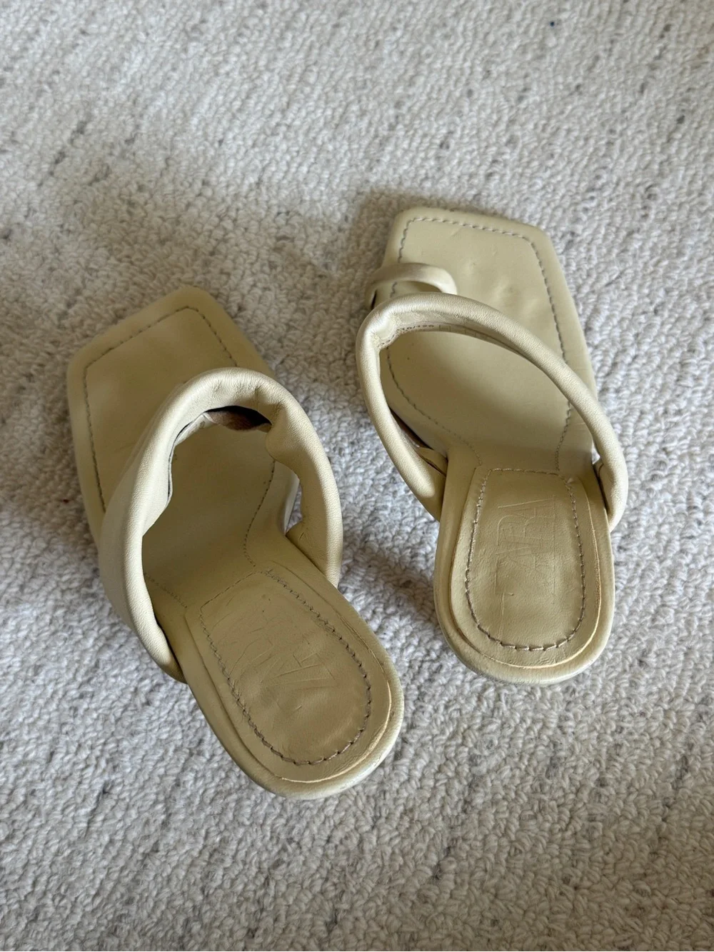 Zara Cream Square-Toe Toe-Ring Slide Heels